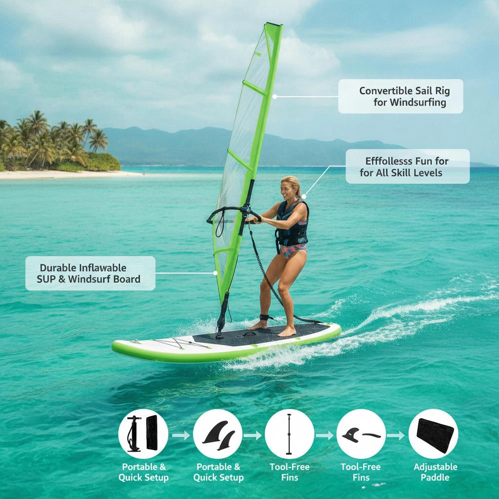 Inflatable SUP Board With Sail Set, Green And White