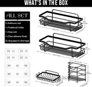 Set di 5 Cestini per la doccia, Placca per la doccia, senza perforazione, adesivo per la doccia, organizzatore per la doccia, 304 Inox, organizzatore per la doccia/organizzatore per la cucina (Nero)