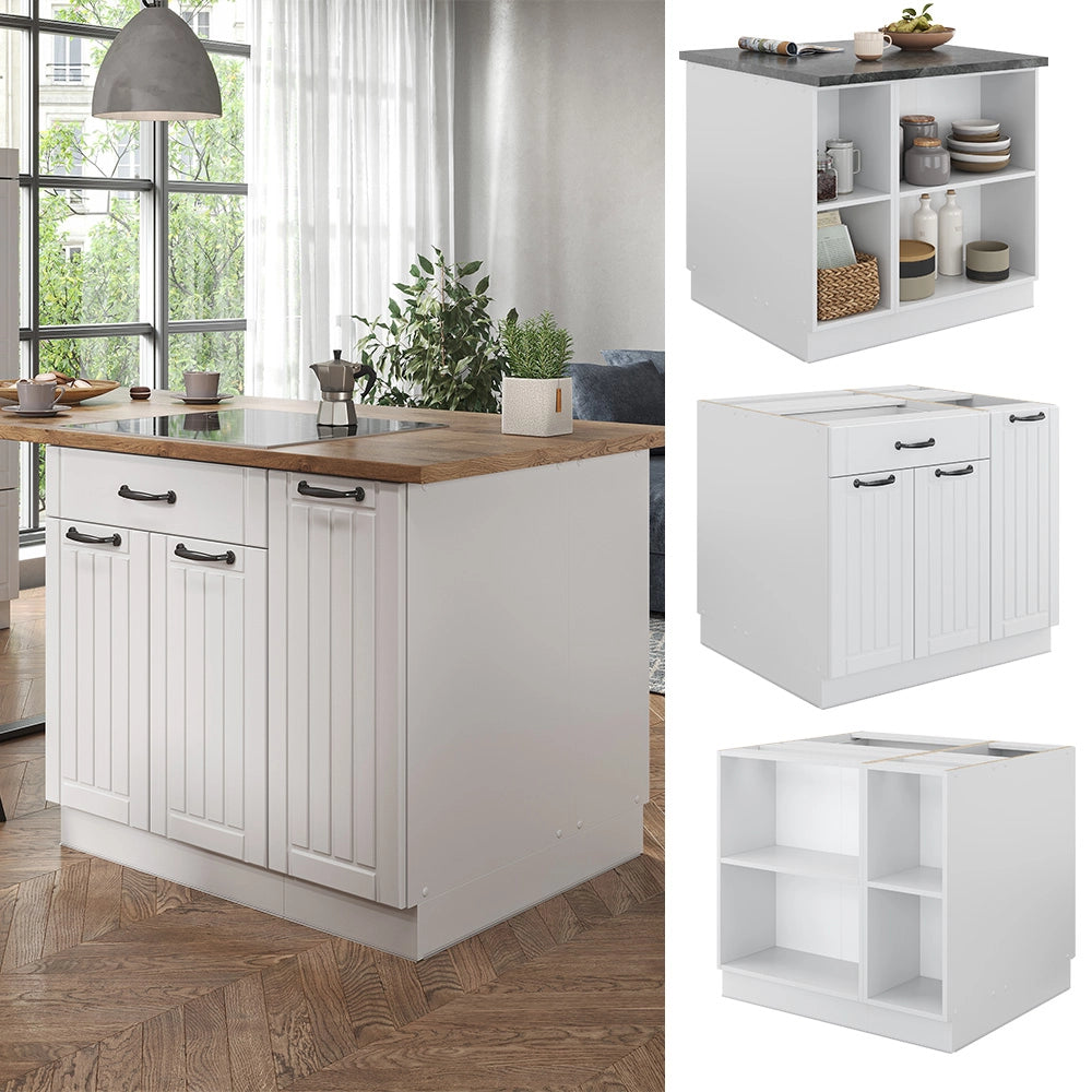 Isola cucina Fame-Line Bianco rustico/Bianco 90 cm con cassetto, senza piano di lavoro Vicco