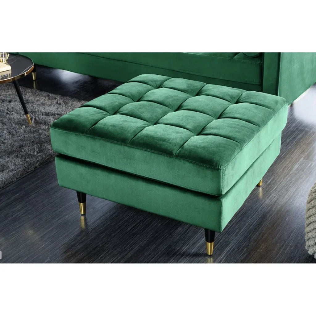 Divano ad angolo reversibile KOLIRI verde smeraldo - Divano design in velluto con pouf abbinato
