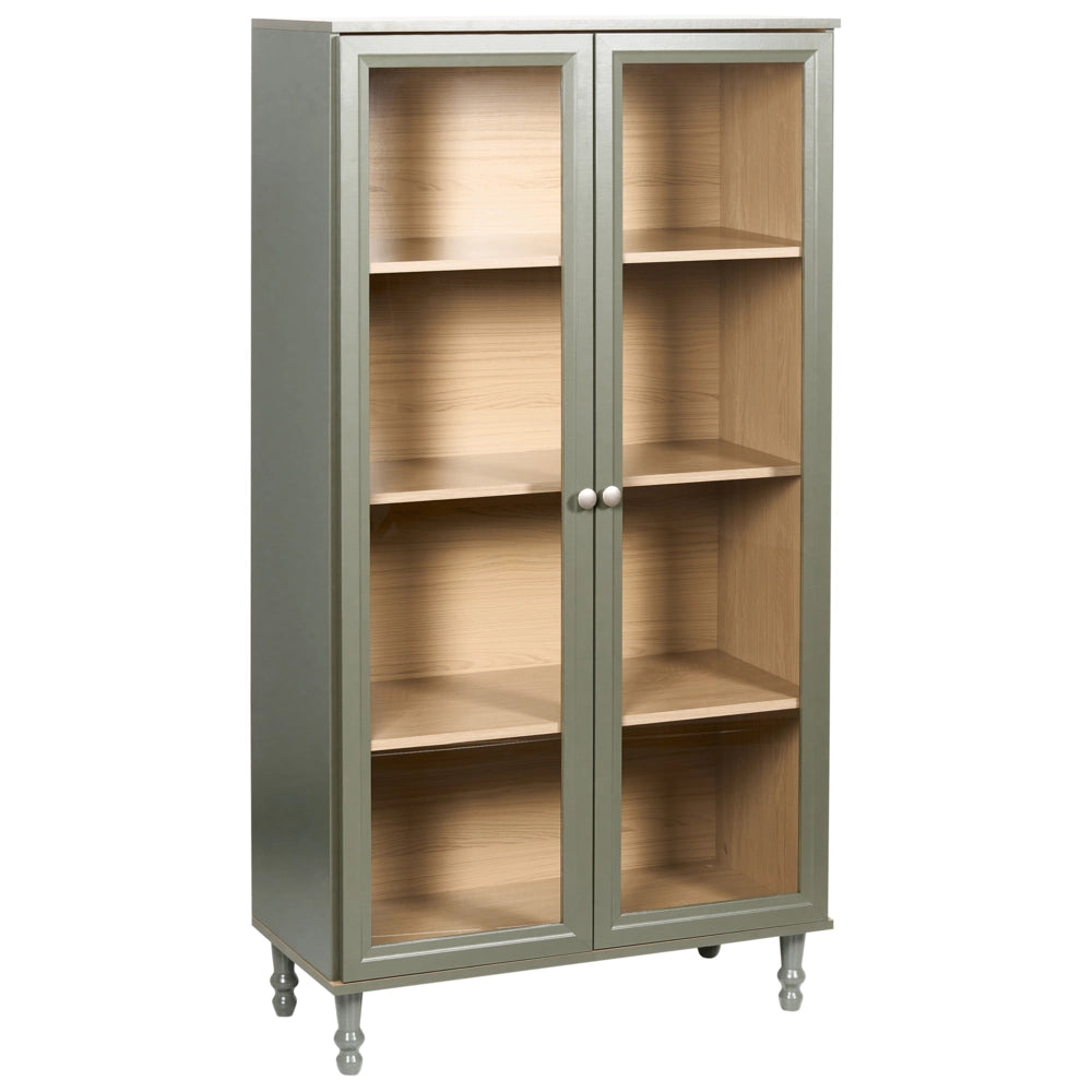 Mobile decorativo 80 cm verde con legno chiaro in legno ingegnerizzato con display in vetro Classico scandinavo a ripiani alti Sala da pranzo Soggiorno