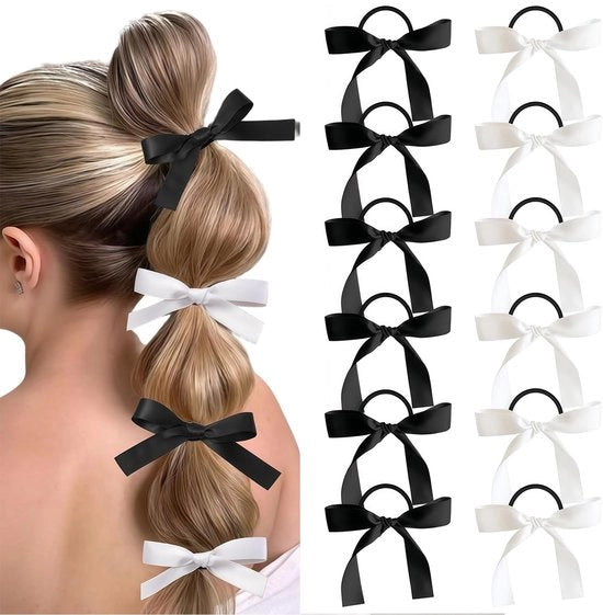 12 pezzi di clip per capelli in seta per ragazze - accessori per capelli nero e bianco