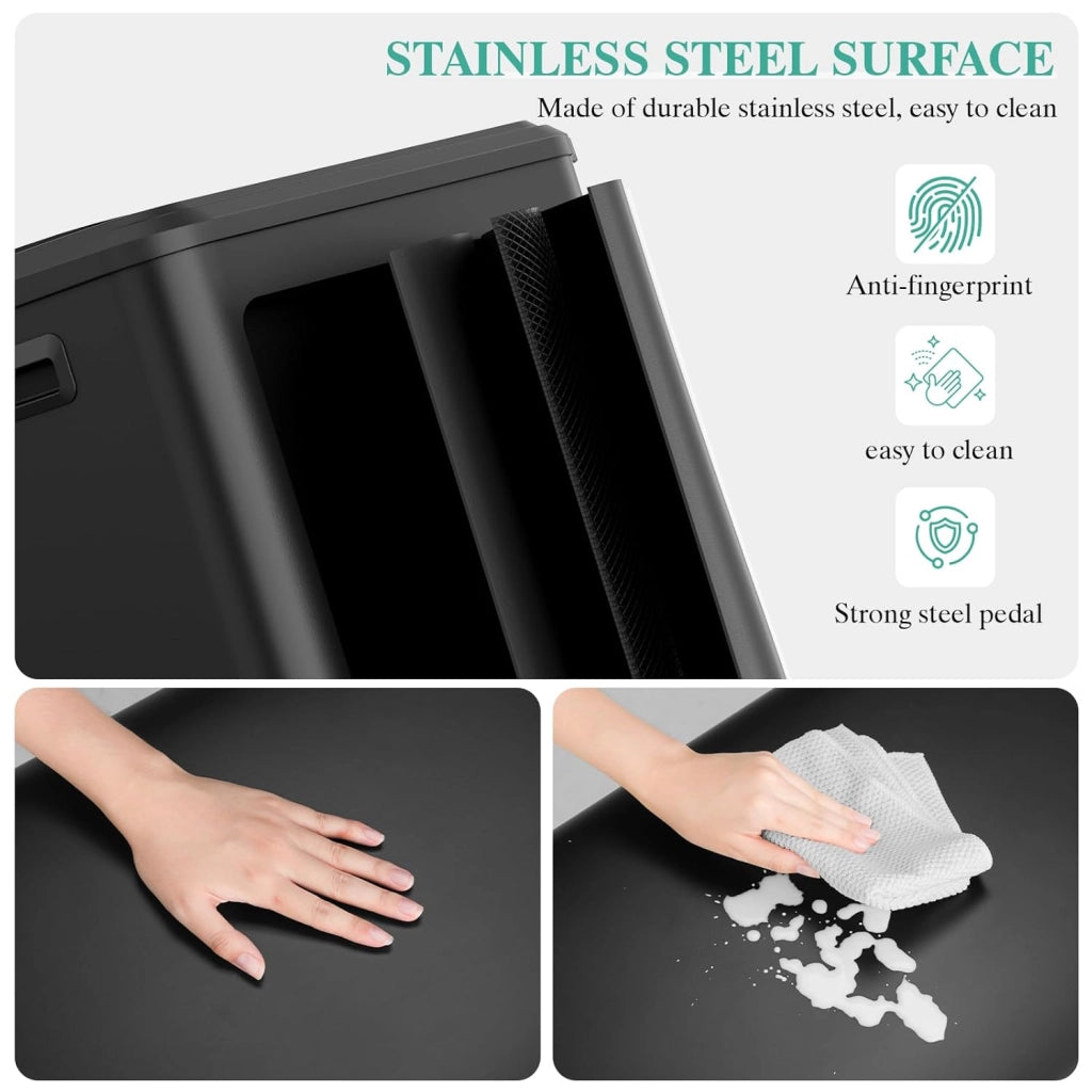 Pattumiera da cucina, 40 l, con secchio interno, con coperchio, chiusura morbida, pattumiera a pedale in acciaio, pedale, per ufficio, famiglia, colore nero