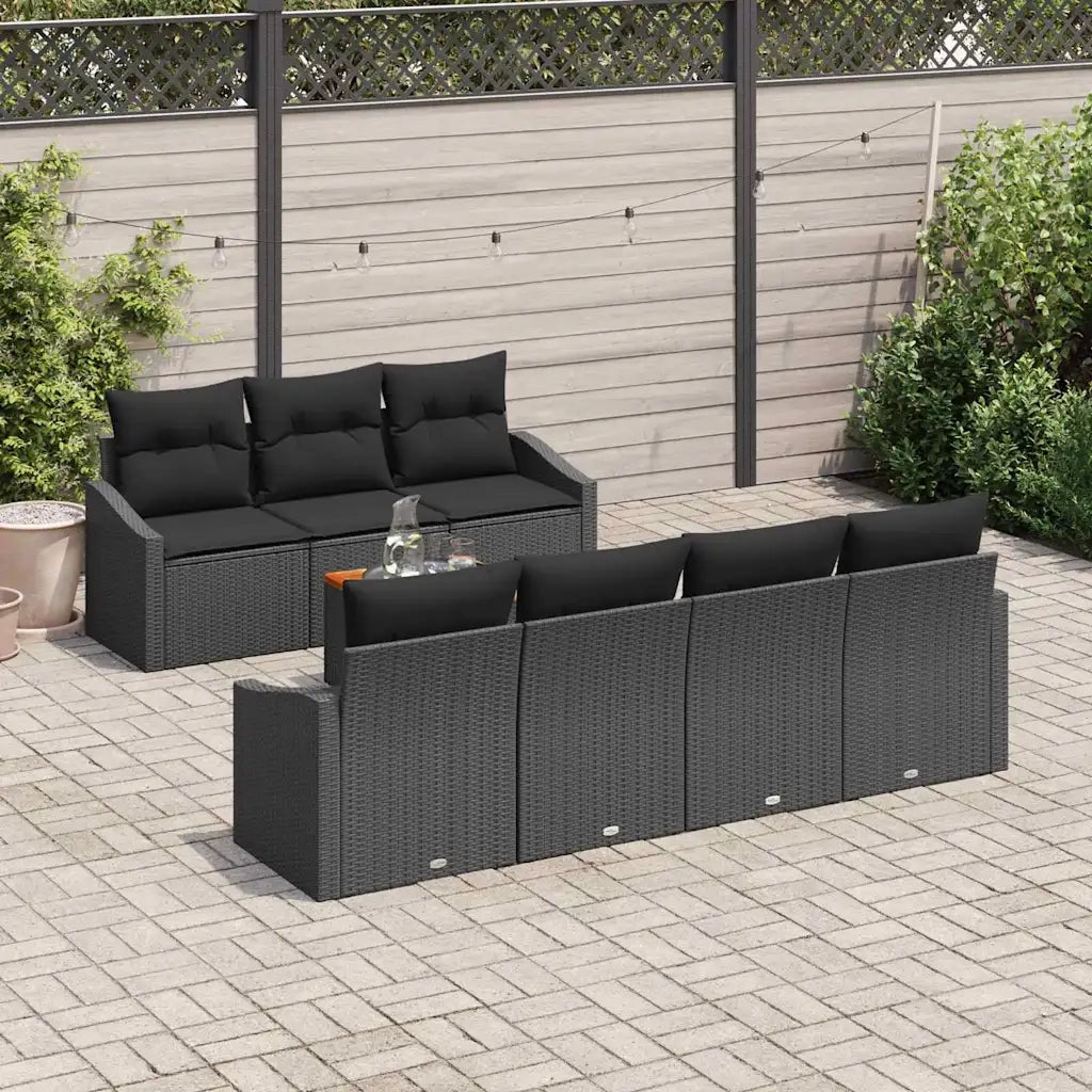 Set Divano da Giardino con cuscino 8 pcs Nero polyrattan 3347793