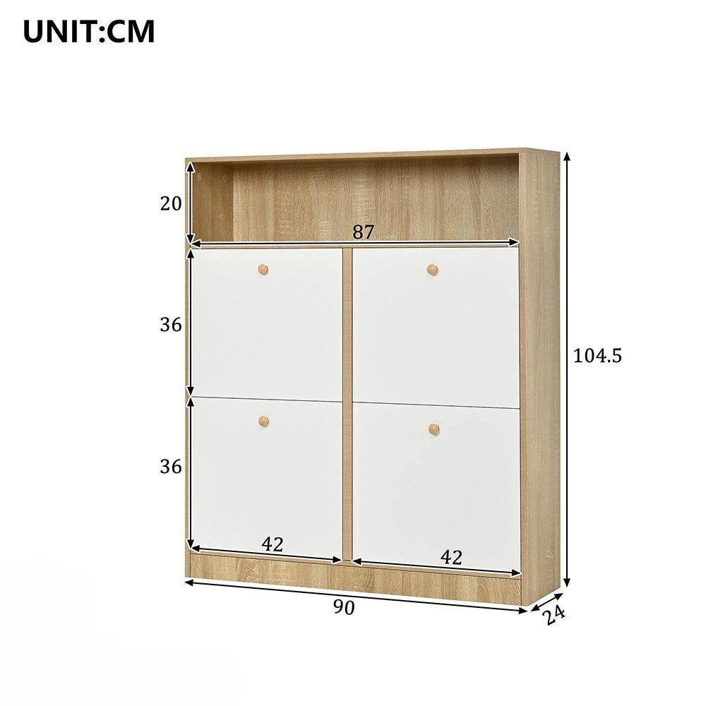 Scarpiera con 4 Ante a Ribalta e Ripiani ¨C Xylo ¨C Legno Bianco, 90x24x104.5 cm