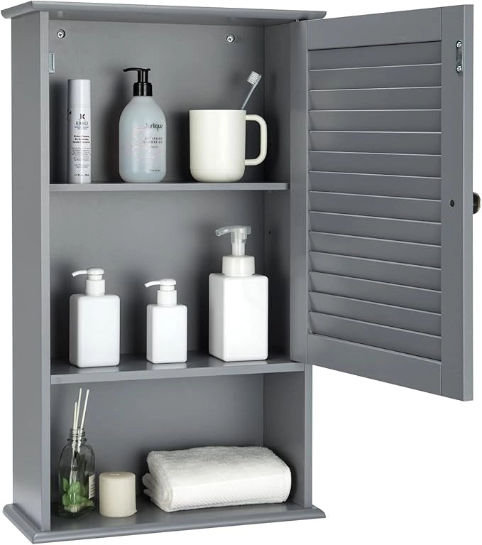 Armadio del Bagno Montato a Muro, Mensola Interna Regolabile, Struttura in MDF di QualitÃ , Pratico e Salva Spazio, Design Unico (Grigio)