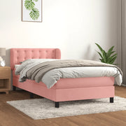 Giroletto a Molle con Materasso-Struttura Letto Rosa 90x190 cm in Velluto 947881