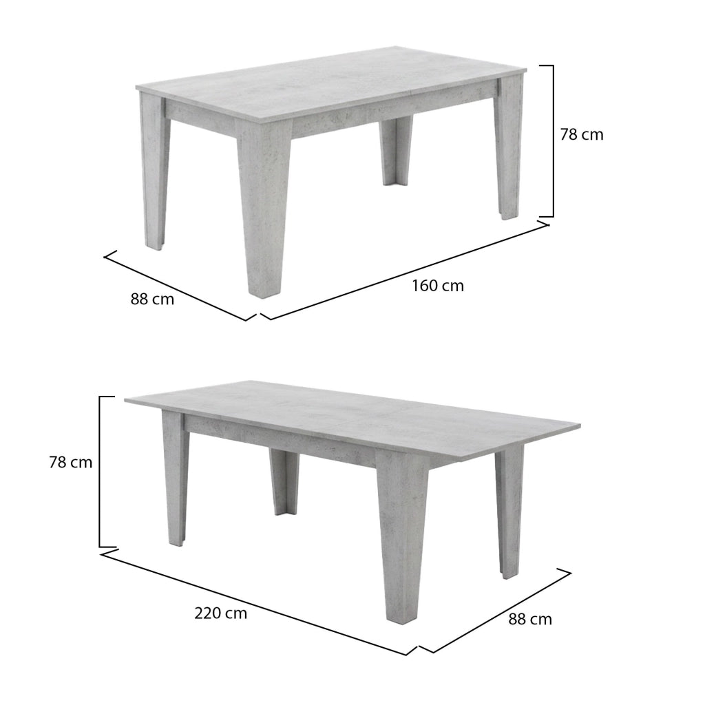 Sassetta, Tavolo Allungabile Allungabile, 220x88x78h cm Grigio Cemento