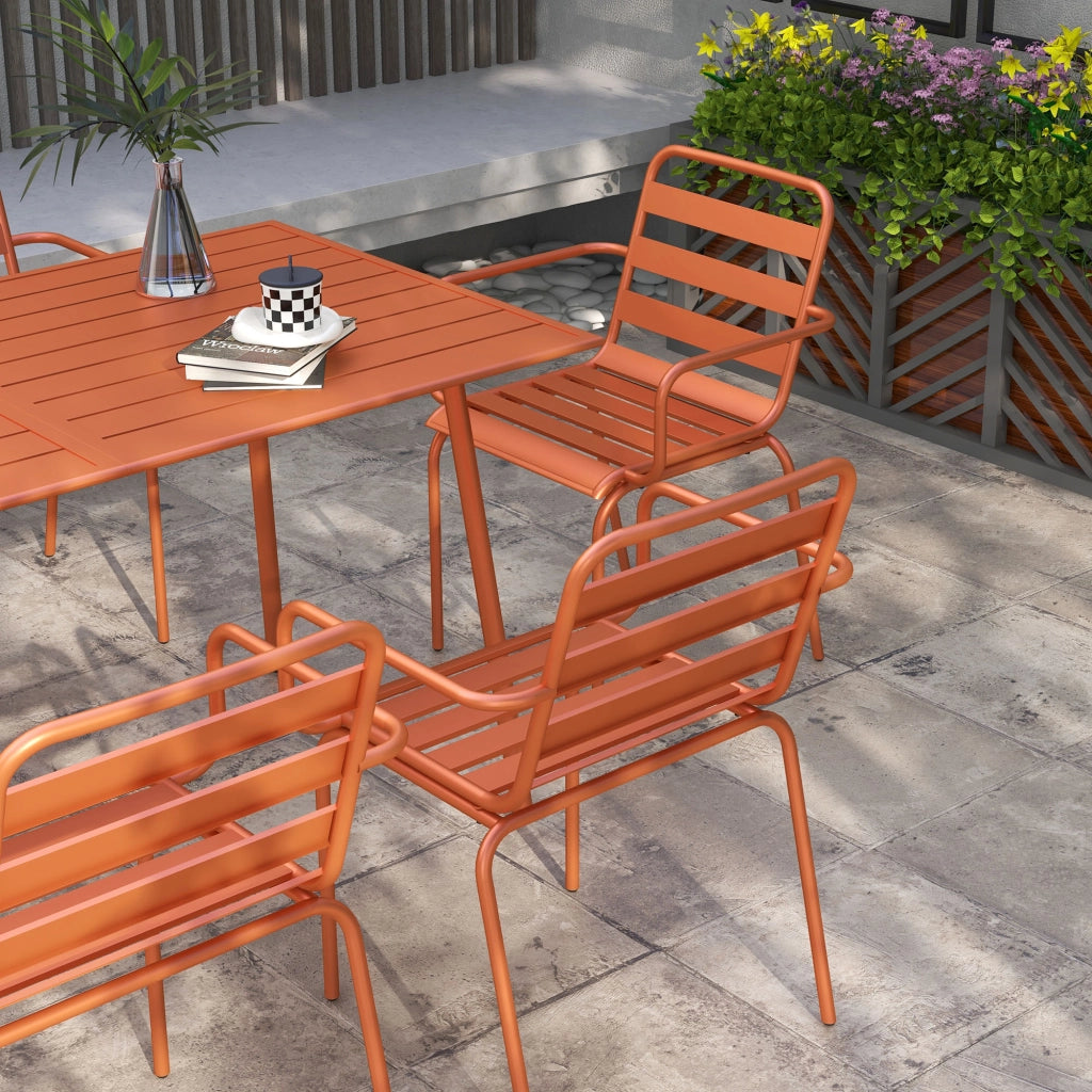Set da pranzo da giardino 7 pezzi ¨C zephmum ¨C tavolo e 6 sedie impilabili in acciaio rosso
