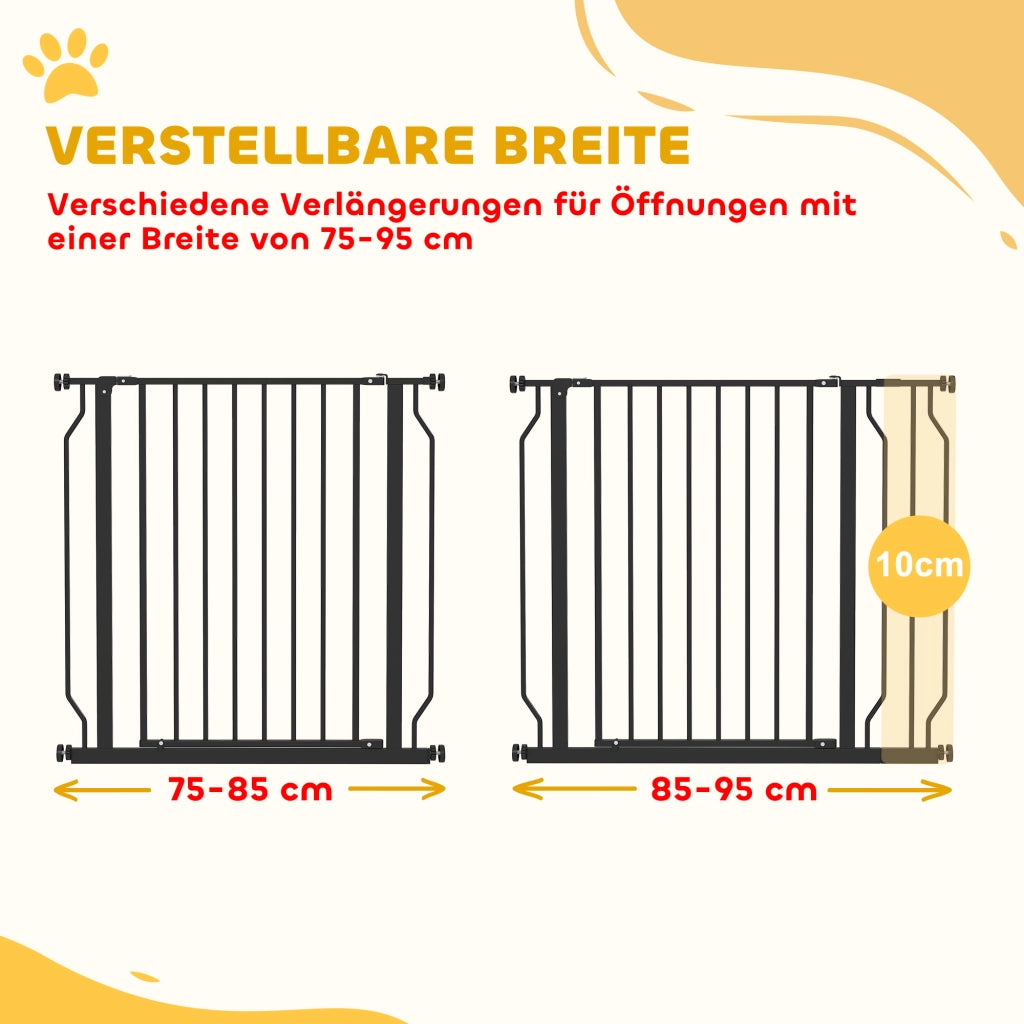 Cancelletto di Sicurezza per Cani Regolabile 75-95 x 76cm in Acciaio e ABS Montaggio a Pressione Robusto per Casa Nero