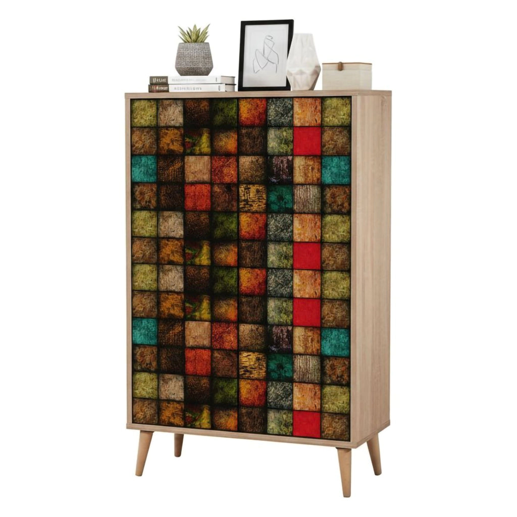 Credenza Andalusite, Buffet da soggiorno, Madia da salotto, Dispensa da cucina, 80x36h127 cm, Quercia e Multicolore