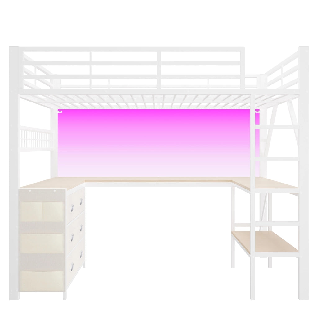 Letto a soppalco 140x200 cm con scrivania; cassetti e LED bianco HOMVRA