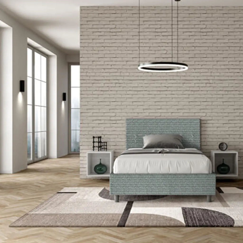 Letto una piazza e mezza contenitore imbottito 120x190 tessuto Aragona 7 azzurro Adele