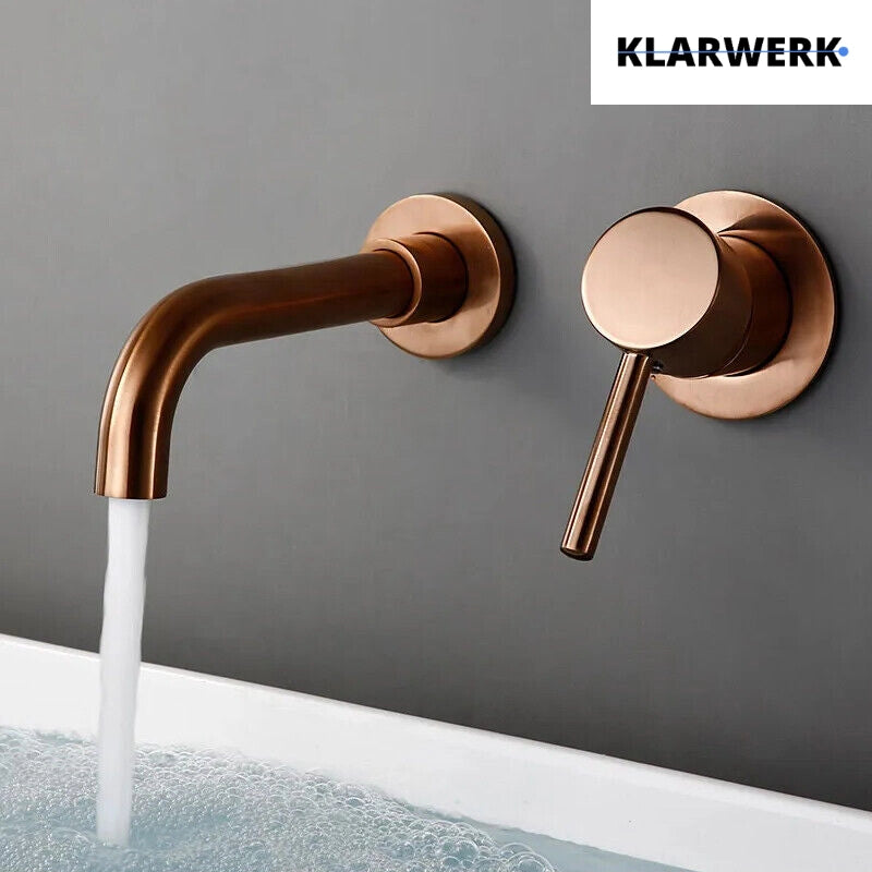 NAVIS|Rubinetto da bagno montaggio a parete in 2 parti oro rosa|semplice in acciaio inox a parete|Miscelatore per lavabo gastronomico per hotel