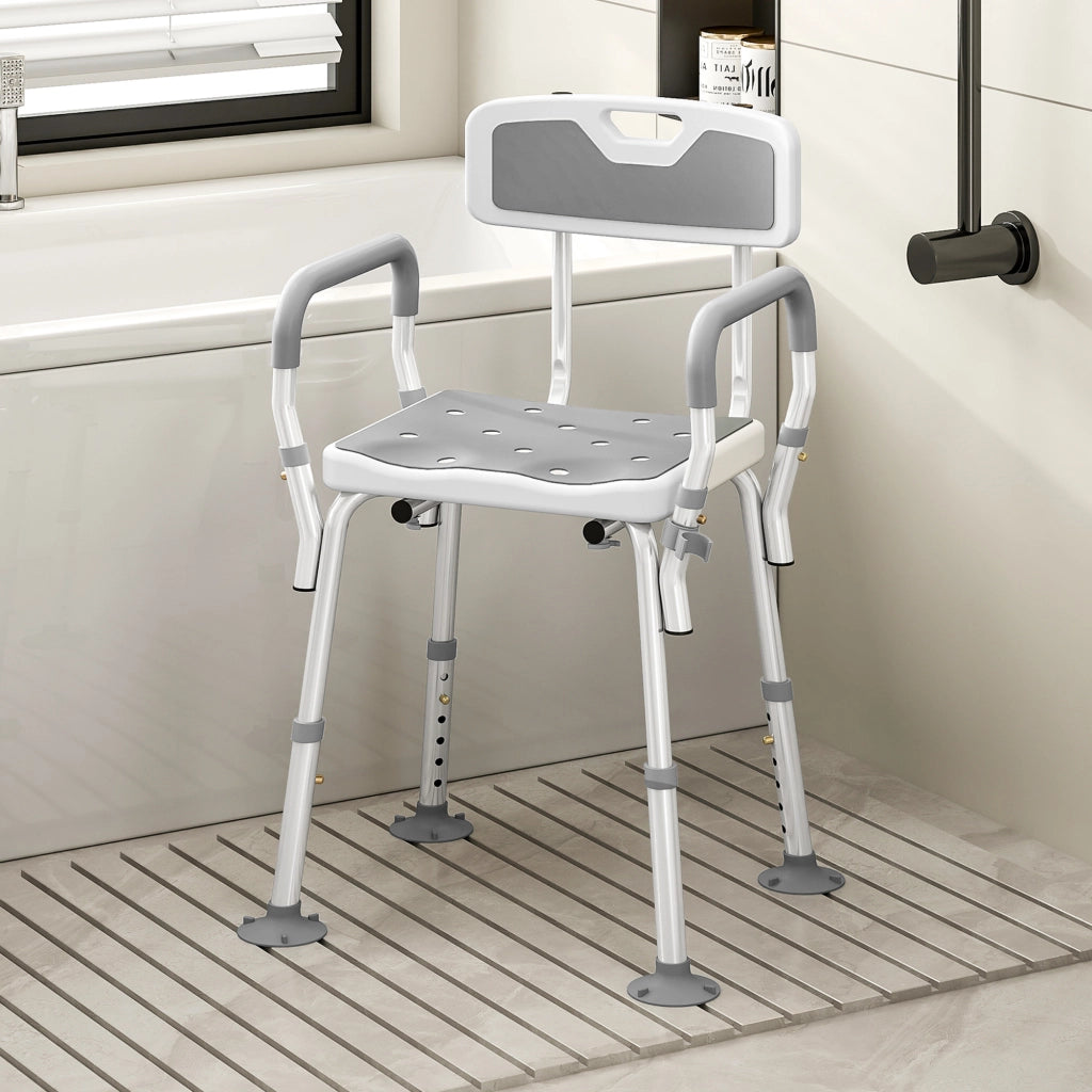 Sgabello da doccia regolabile ¨C zephmum ¨C bianco e grigio 56.5x53.5x87 cm