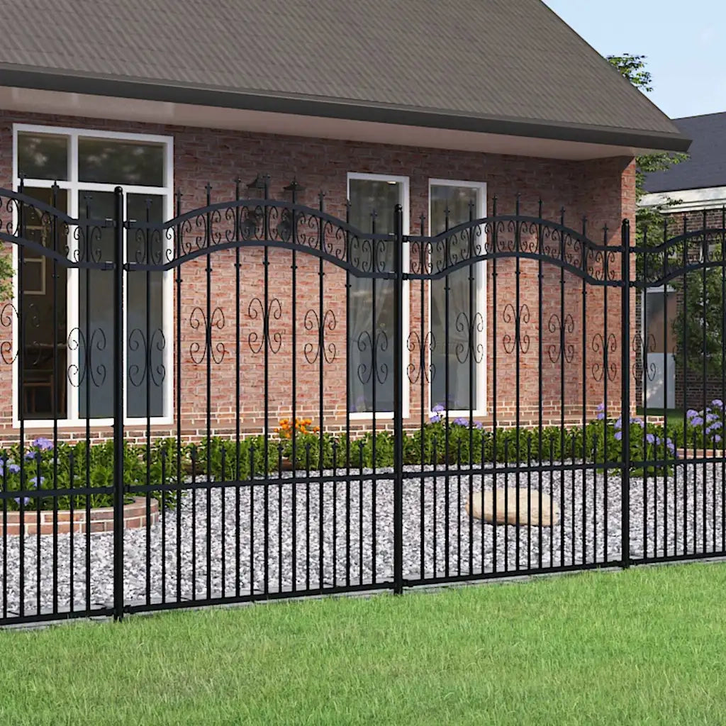 Recinzione da Giardino | Recinzione da cortile KAMPEN con Punta a Lancia Nera 240x150 cm in Acciaio