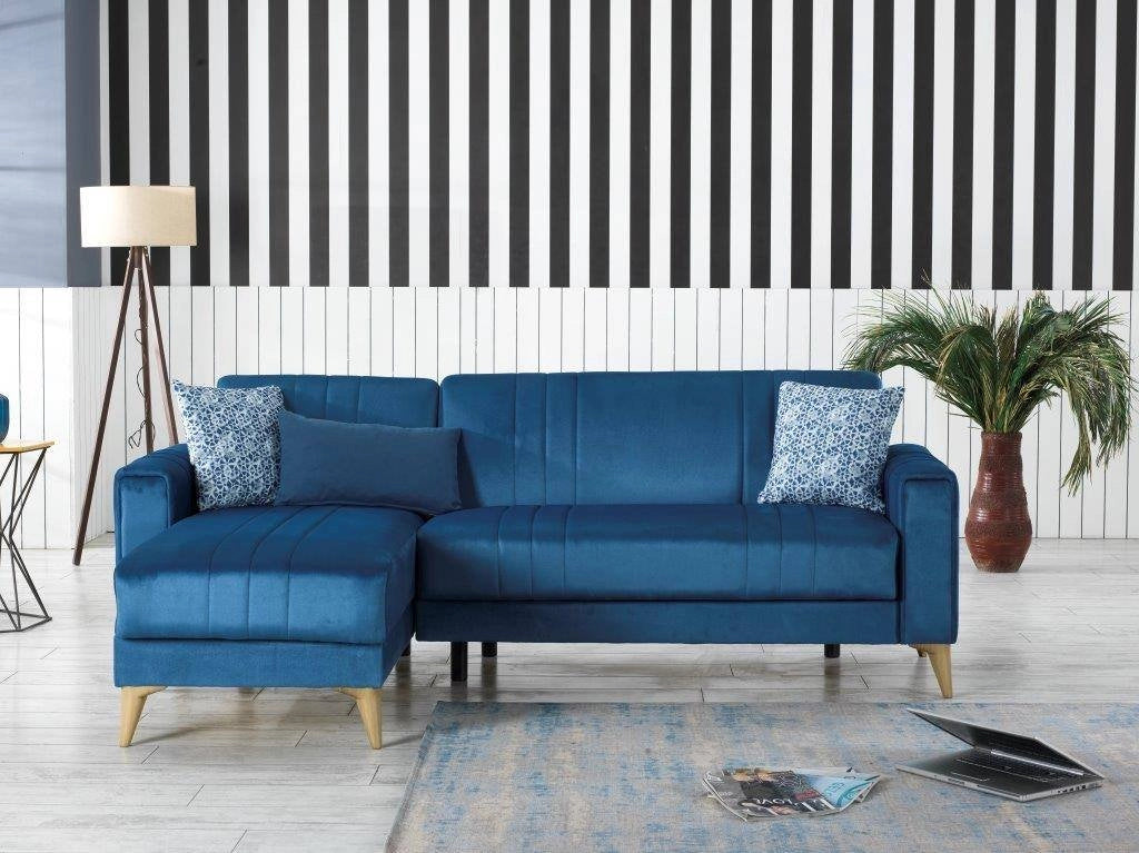 Aronix, Divano Letto con Penisola Contenitore, 225x151 cm blu