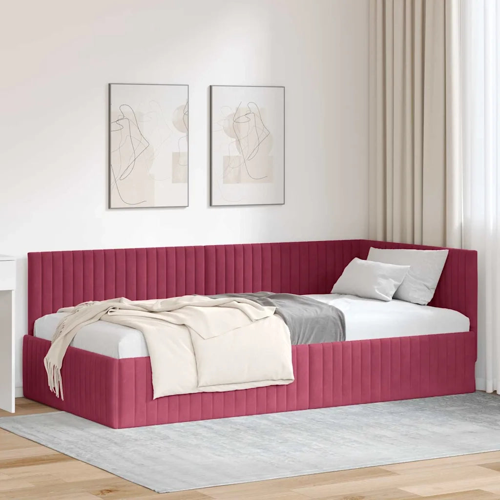 Cornice del letto ad angolo Rosso Vino 100 cm x 200 cm Velluto