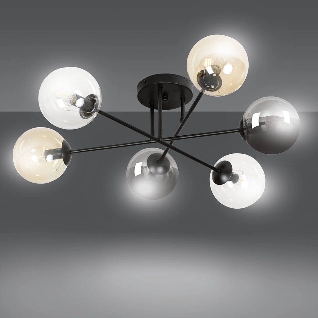 Emibig BRENDI plafoniera 6 luci E14 nera vetro mix