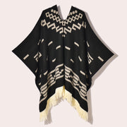 Sciarpa da viaggio da donna, stile etnico, con nappe, modello pullover, calda cappa decorativa da esterno in jacquard