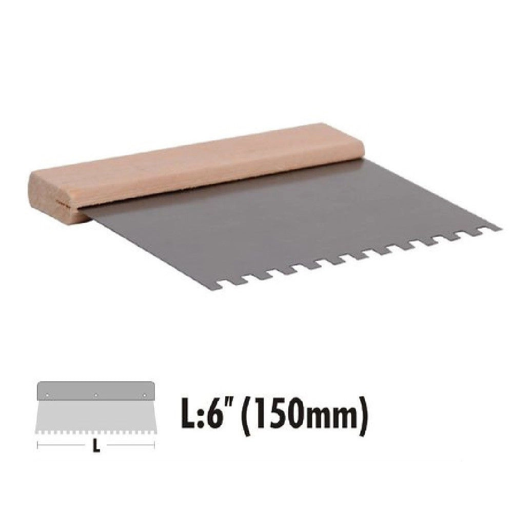 Trade Shop - Raschietto Spatola Dentato Acciaio Impugnatura Legno 6″ 150 Mm Ferramenta 90473 -