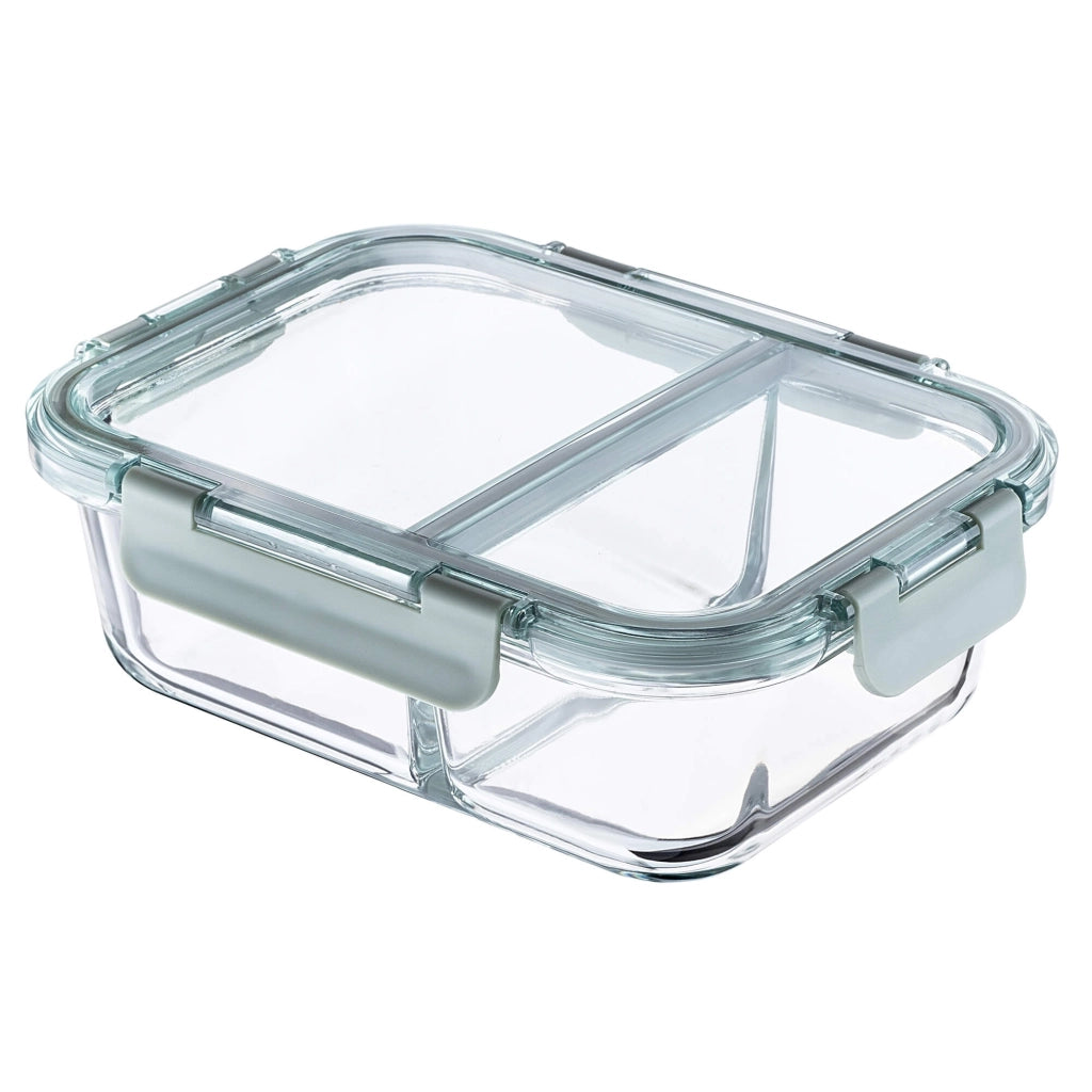 Set di 4 contenitori per alimenti in vetro KADAX da 1 litro con divisori, ideali per il pranzo.