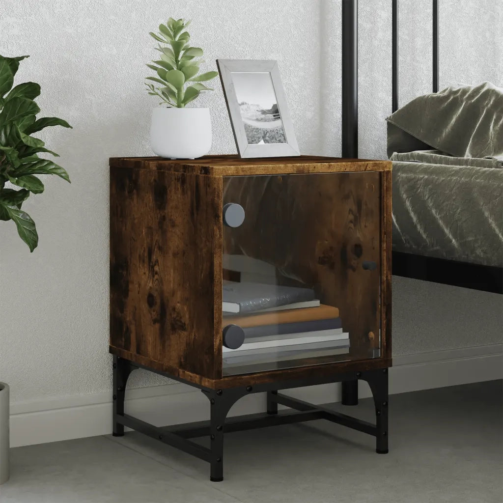 Comodini con Ante in Vetro 2pz Rovere Fumo 35x37x50 cm 836527