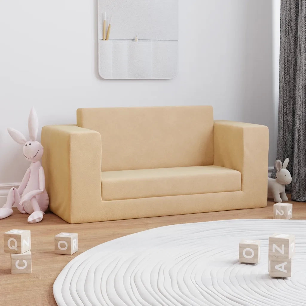 Divano Letto per Bambini a 2 Posti Crema in Morbido Peluche 357037