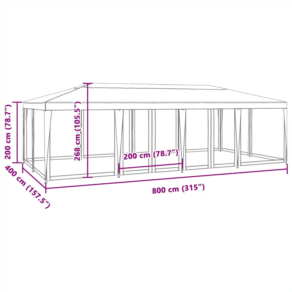 vidaXL Tenda per Feste con 12 Pareti Laterali in Rete Verde 8x4 m HDPE