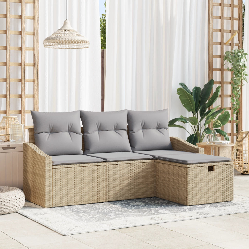Set di divani da giardino 4 pezzi con cuscini Beige Polyrattan