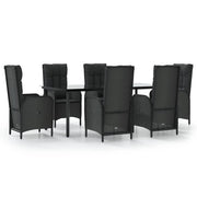 Set da pranzo da esterno in vimini di resina nera da 7 pezzi con cuscini inclusi mobili da giardino e cuscini (02_0014462)