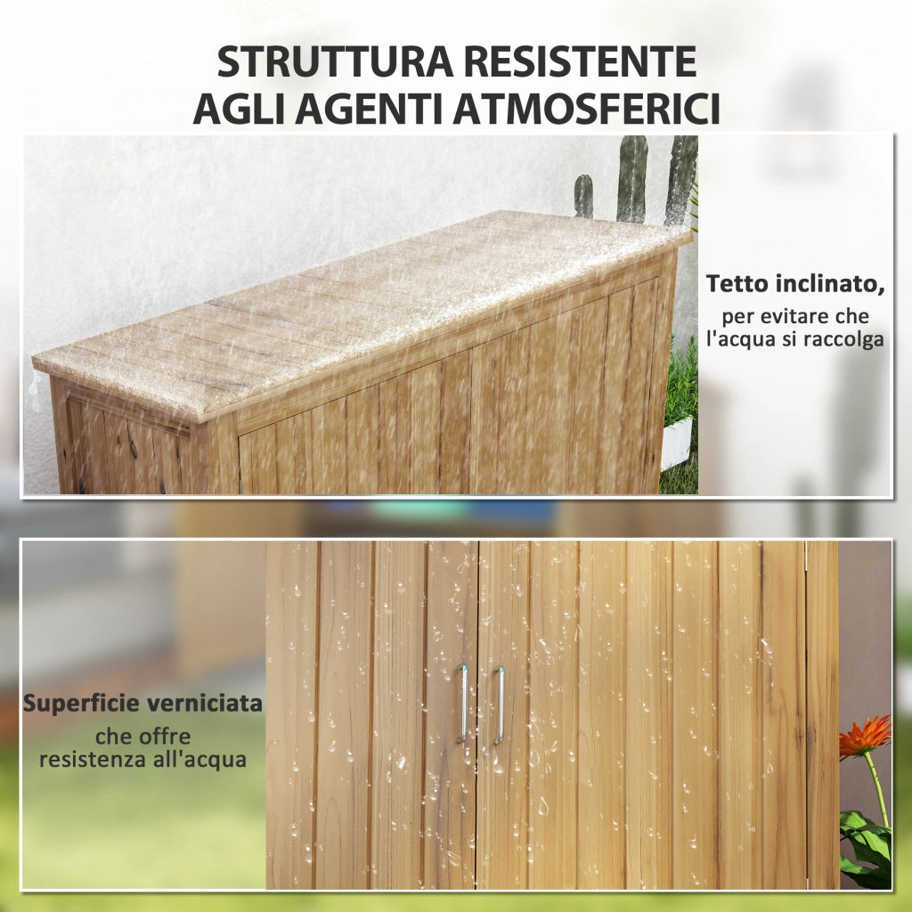 Armadio da Esterno in Legno Porta Attrezzi con 2 Porte e 2 Ripiani, 110x50x85 cm, Marrone