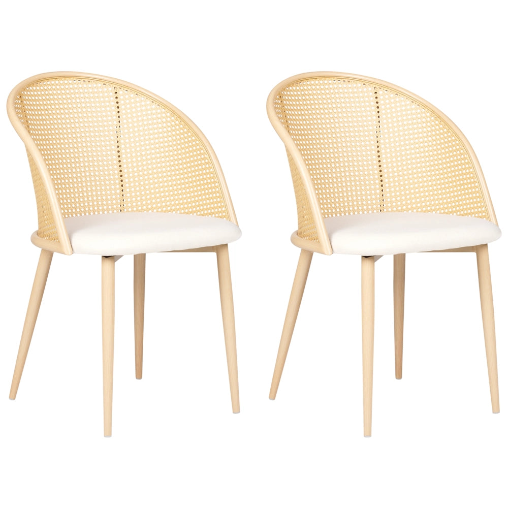 Set di 2 sedie da pranzo con seduta in tessuto e struttura in metallo nero effetto legno con intreccio viennese stile retrò soggiorno