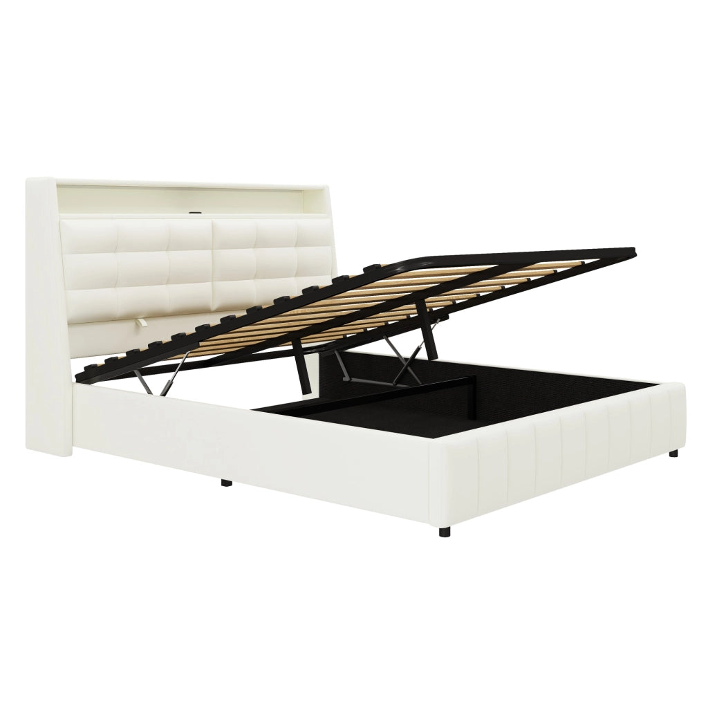 Letto Contenitore 160x200 cm; Letto Matrimoniale - LED; USB e Schienale Regolabile