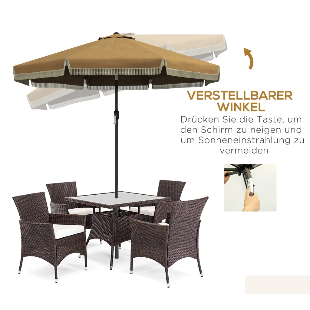 Ombrellone da patio diametro 265 cm con frange inclinabile 8 costole resistente ideale per giardino e balcone colore khaki