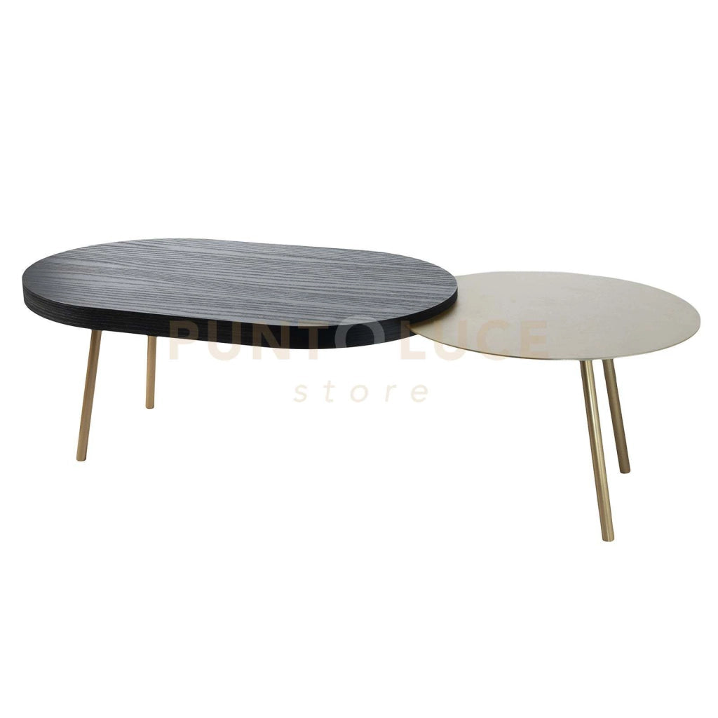 tavolino packtop grande Sabbia ,base oro laccato ,finitura Wengè in Ferro e MDF impiallacciato wengè 120x50x35Hcm