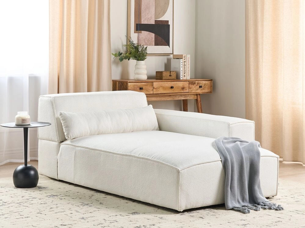 Chaise Lounge sinistra Rivestimento in bouclé beige Gambe sintetiche Soggiorno moderno a sinistra