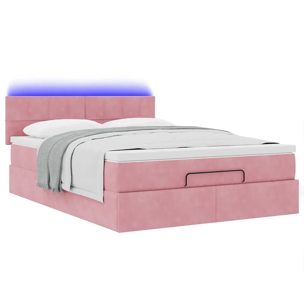 Struttura Letto Pouf con Materasso Rosa 140x190 cm in Velluto 3312625