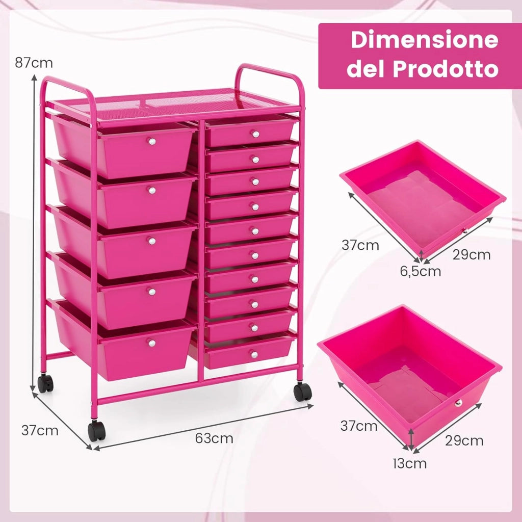 Carrello con 15 cassetti, impilabile, per cassetti, da cucina, bagno, ufficio, 63 x 37 x 87 cm (bianco)