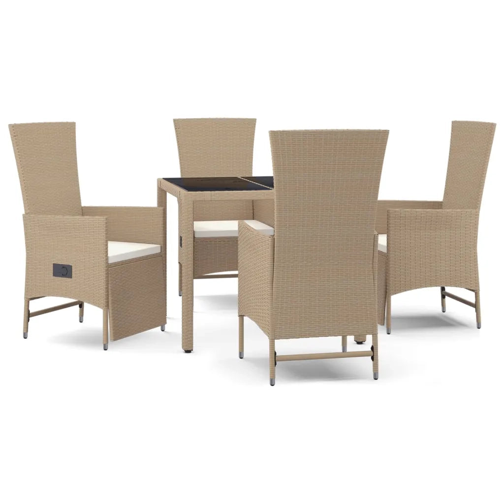 Set da Pranzo da Giardino 5 pz con Cuscini Beige in Polyrattancod mxl 124328