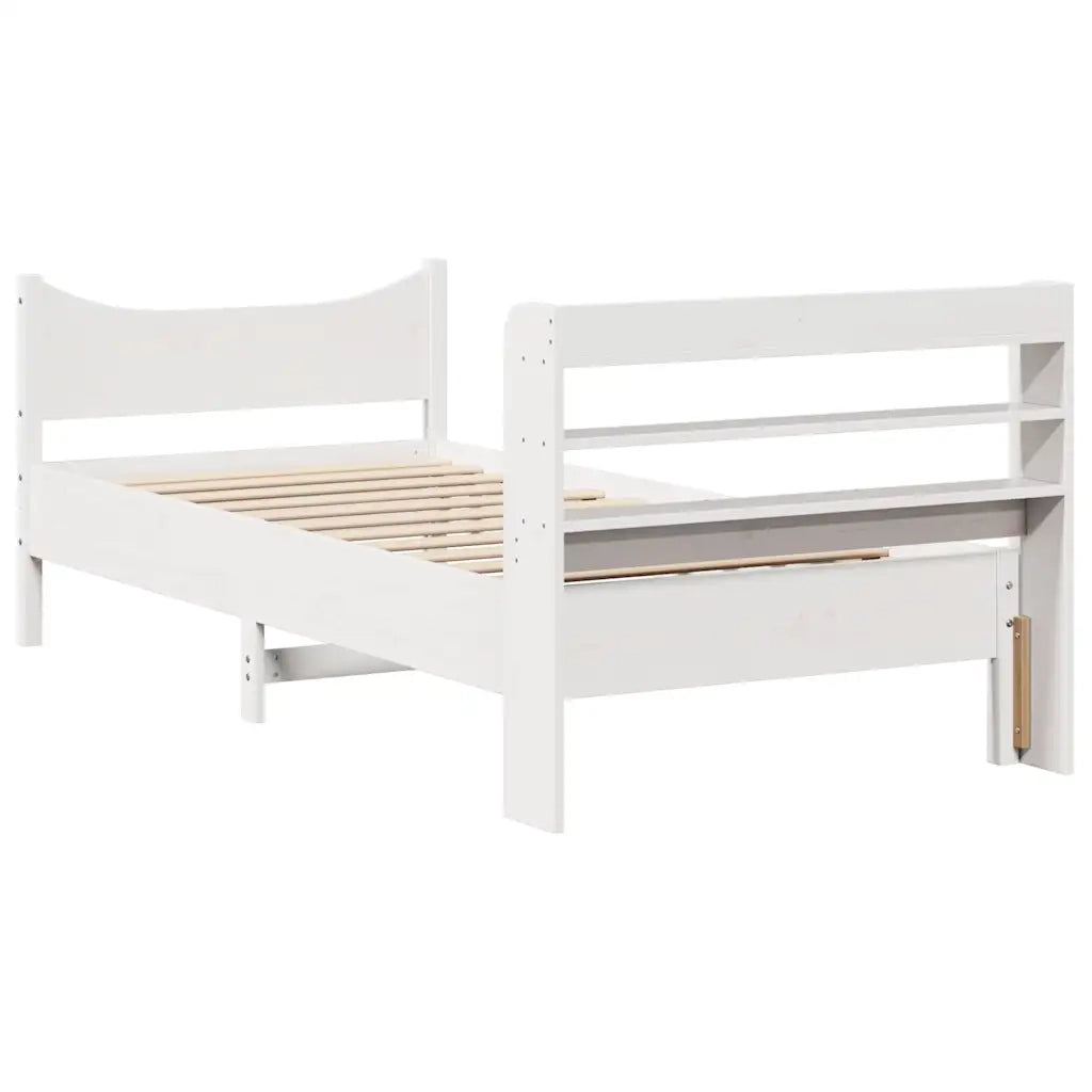 Giroletto con Testiera Bianco 75x190 cm Legno Massello di Pino 3307069