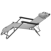 Trade Shop - Sedia A Sdraio Lettino Pieghevole Reclinabile In Metallo Con Poggiatesta Grigio 017055 -