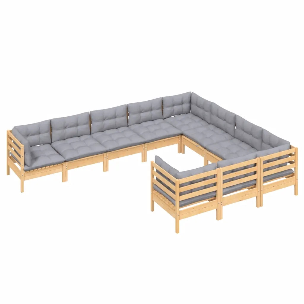 Set Divani da Giardino 10 pz con Cuscini Grigi Massello di Pino 3096994
