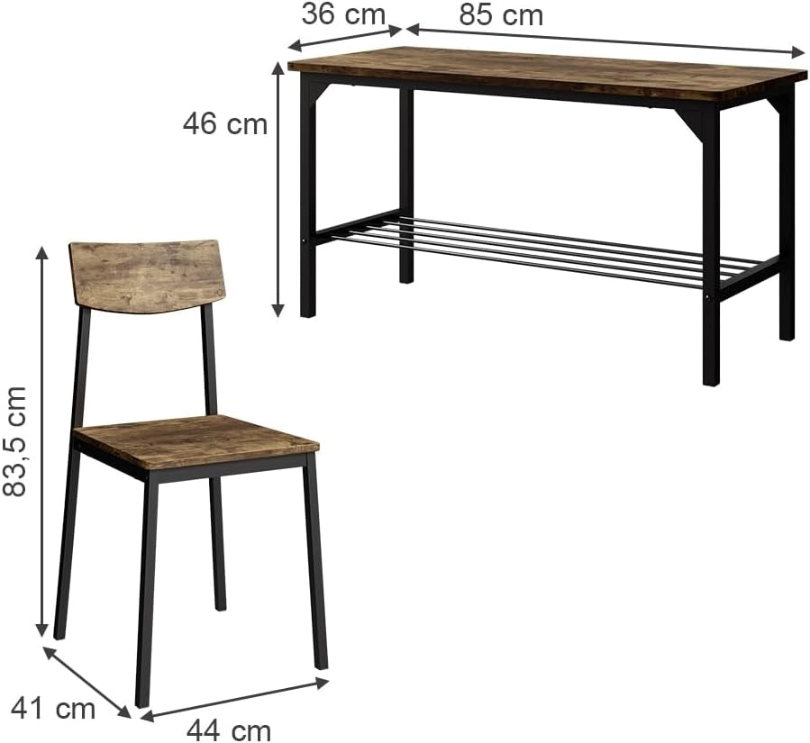 Panca e sedia Fyrk, Nero/quercia rustico, 85 x 46 cm 3 parti, adatto per sala da pranzo, cucina o aree esterne coperte