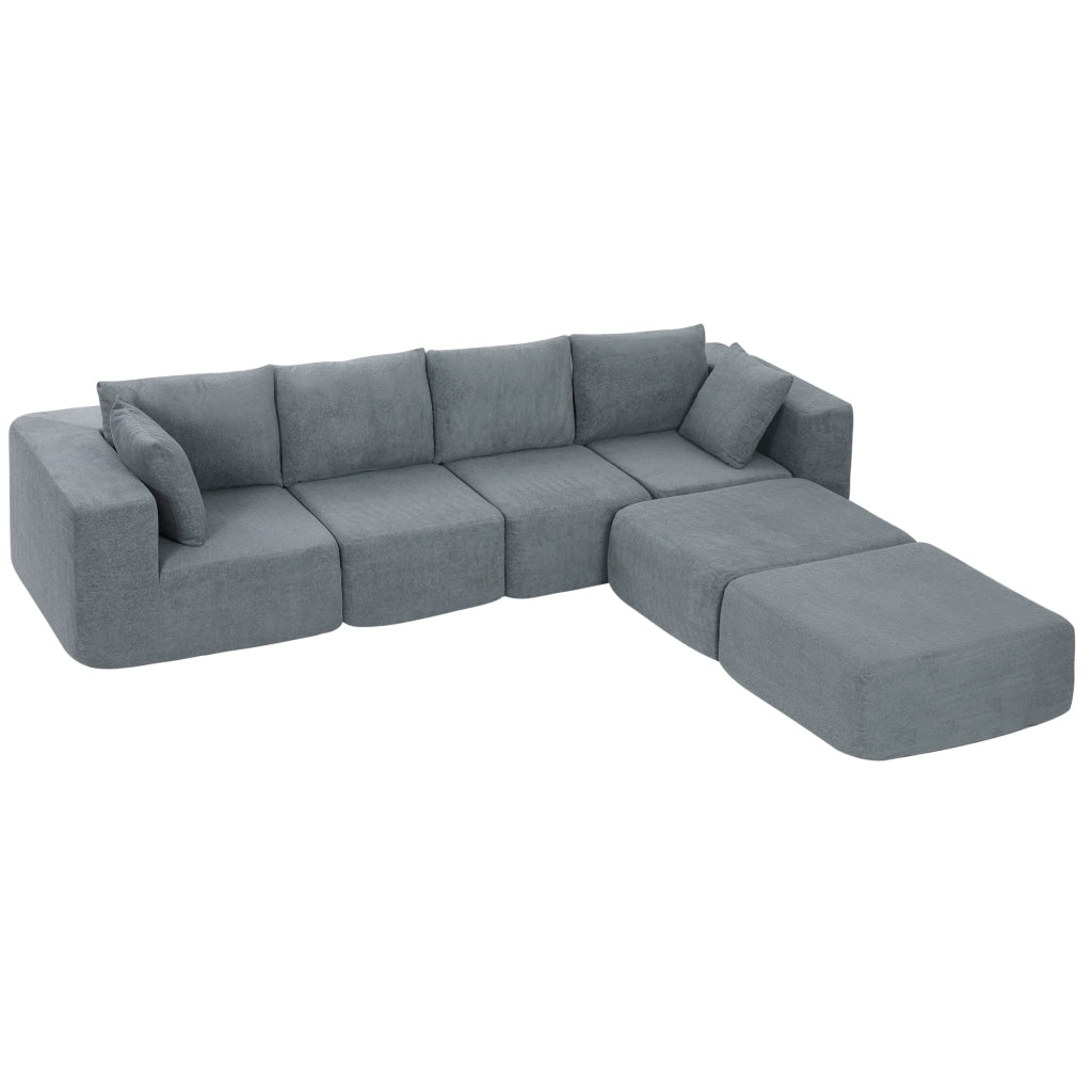 Divano angolare modulare a U ¨C Zephmum ¨C Tessuto grigio scuro con 2 sgabelli e 2 cuscini