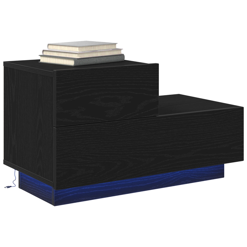 Comodino con luci LED Rovere nero 100x36x49 cm