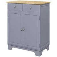 Mobile da salotto con armadi a doppia porta, 2 cassetti e mensole regolabili, 68x40,3x85cm, grigio e legno naturale