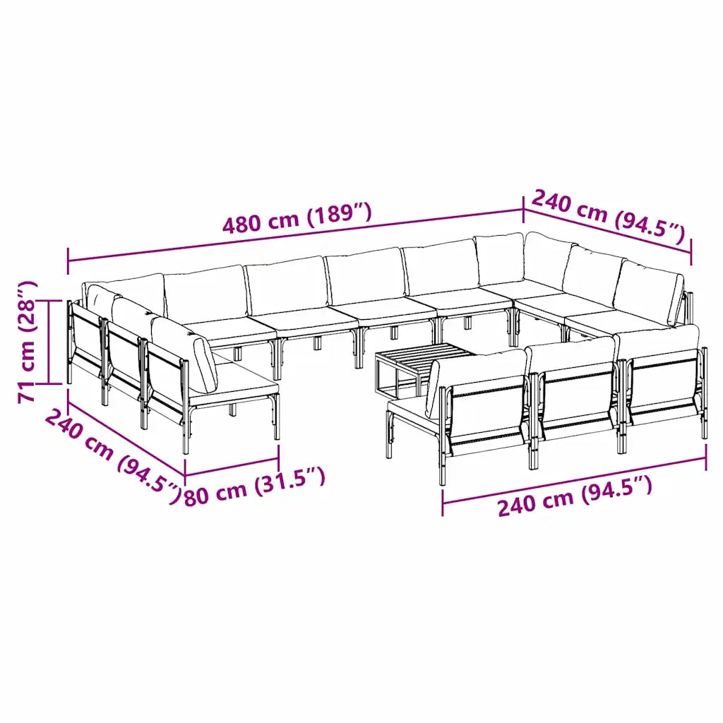 vidaXL Set Divano da Giardino 14 pcs Antracite Acciaio