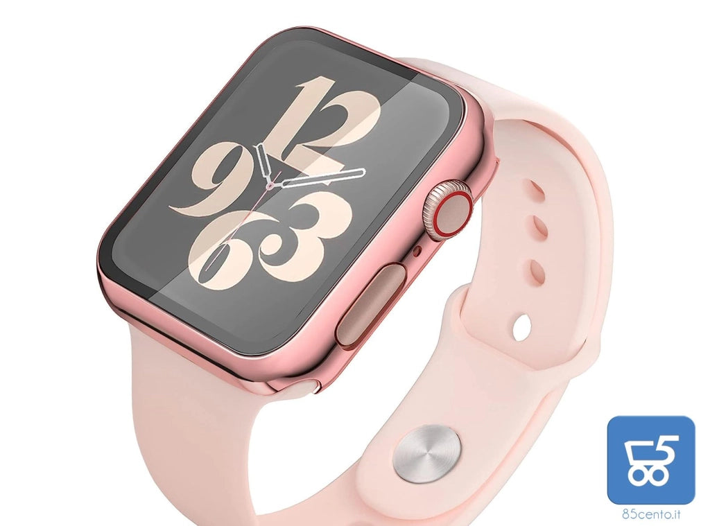 Misxi Custodia rigida con pellicola protettiva in vetro, compatibile con Apple Watch Series 6 / SE/Serie 5 / Series 4 44 mm, 2 pezzi, 1 rosa + 1 trasparente