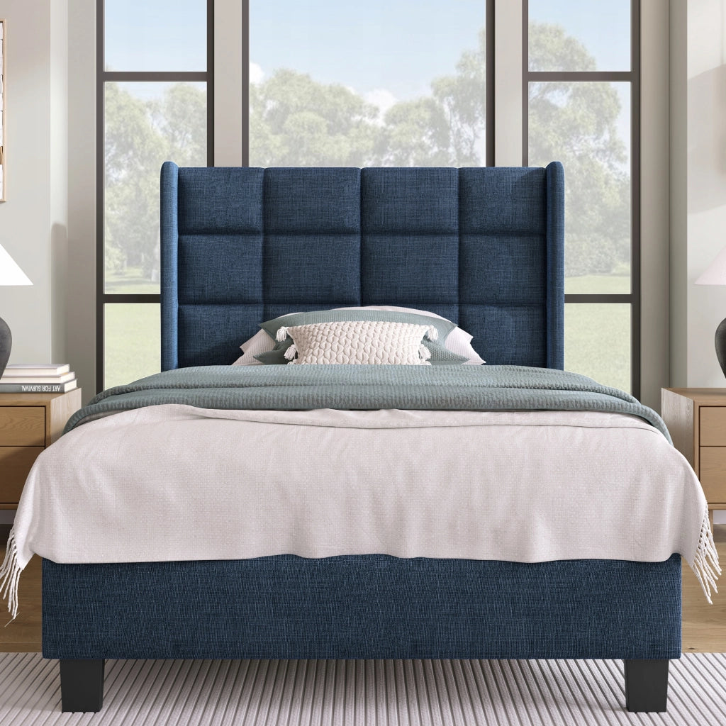 Letto singolo in lino blu - Xylo - 90x200 cm senza materasso